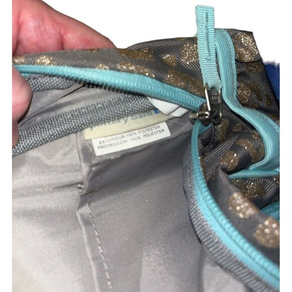 Pottery Barn Teen Grey Silver Metallic Turquoise Backpack Embroidered Caroline - Picture 8 of 8